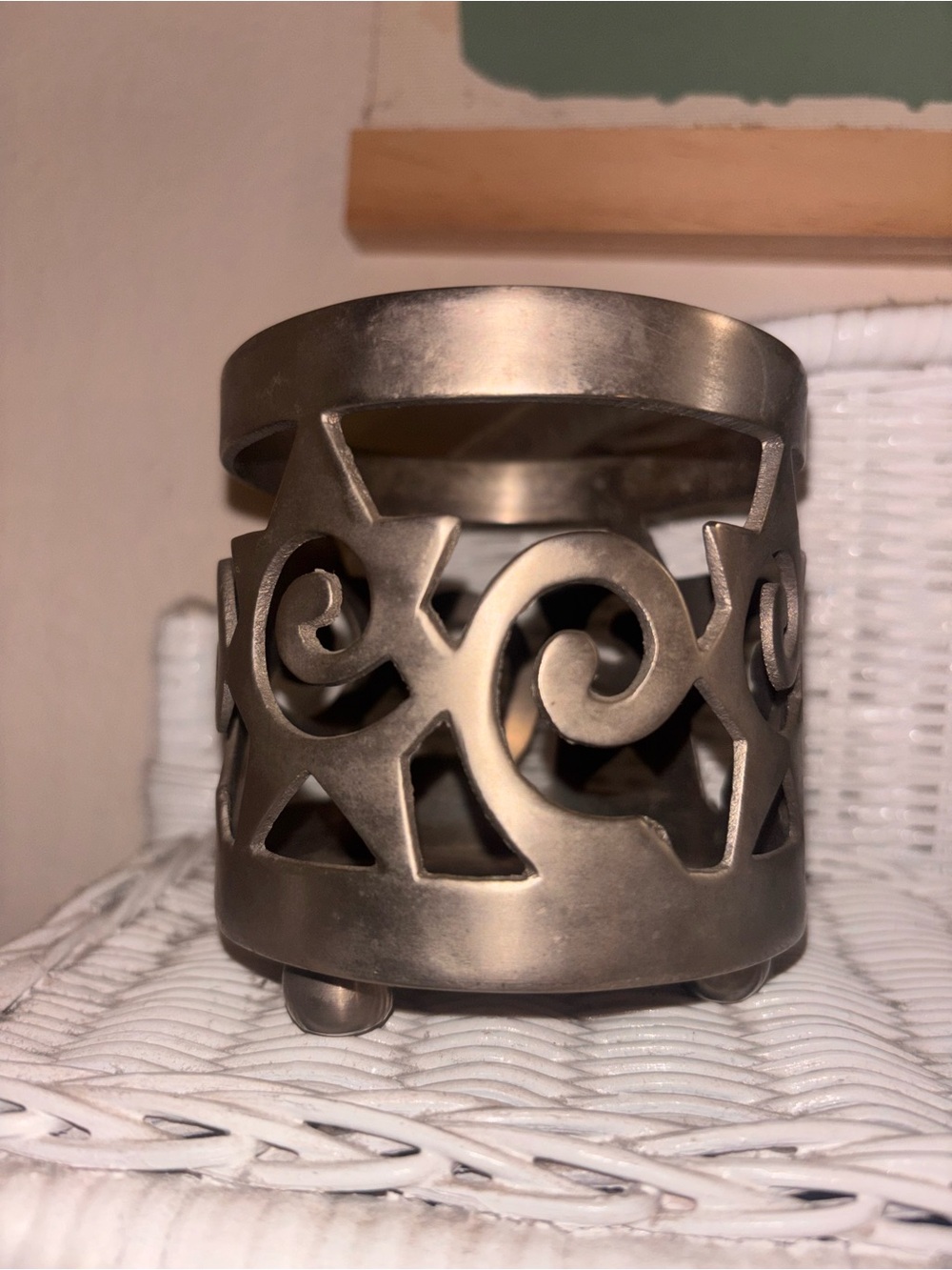 Metal Filigree Home Accent in Brushed Bronze candle holder